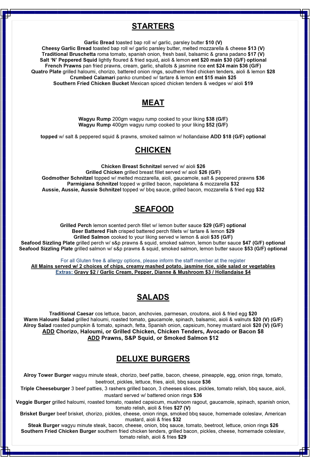 Alroy Tavern Main Menu