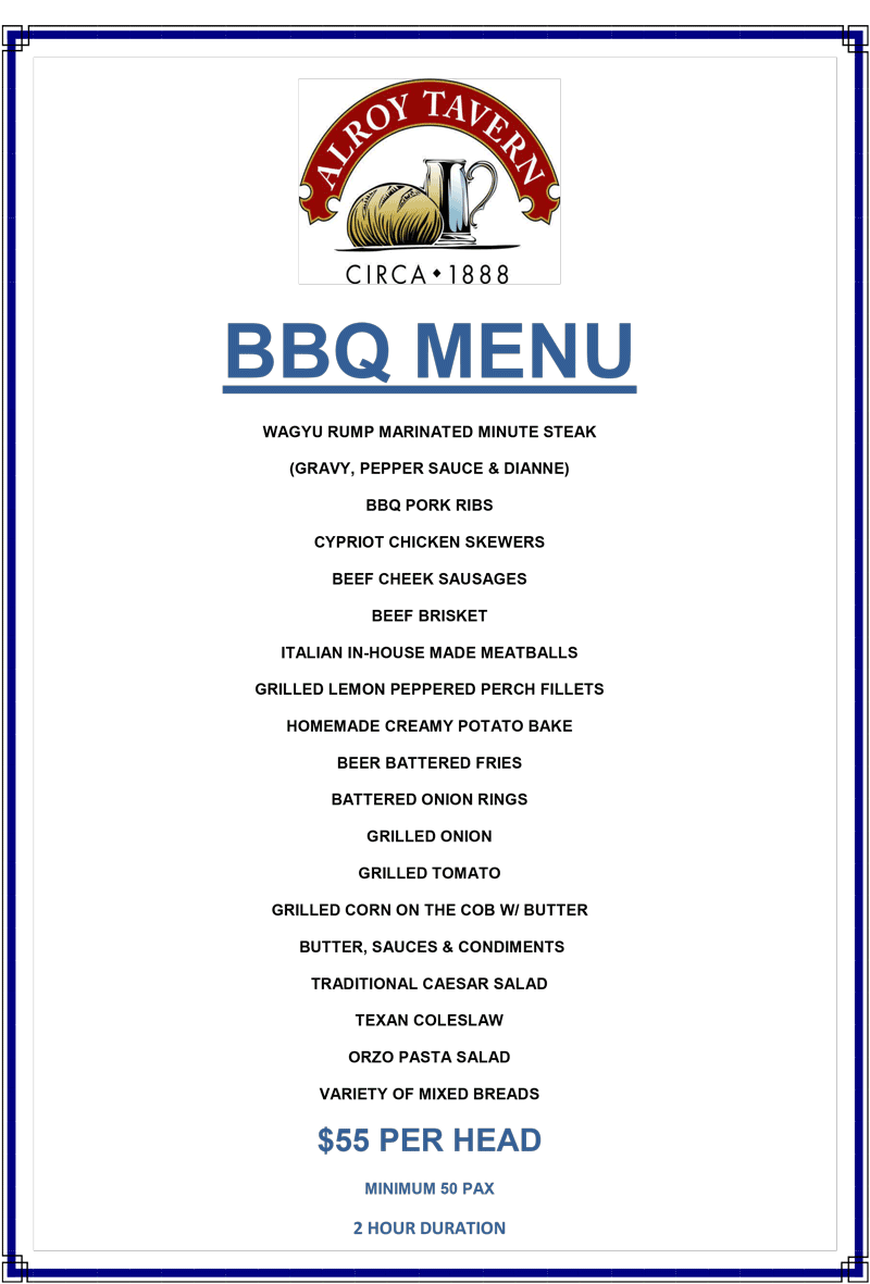Alroy Tavern BBQ Menu