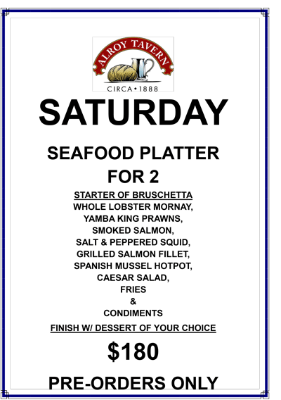 Alroy Tavern Daily Special Saturday